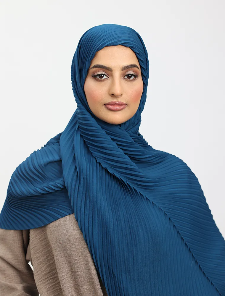 Petrol Pleated Chiffon Hijab